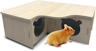 Maison Hamster, Maison en Bois pour Hamster Nains Rat Gerbille, 3 Chambres (22.5 * 18 * 8 cm)