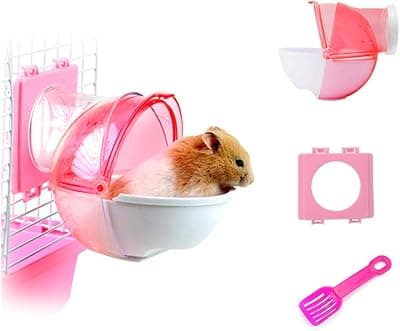 Andiker il Bagno del Criceto, Contenitore da Bagno con Sabbia per Criceto, Plastica Rimovibile Vasca da Bagno per Piccoli Animali Domestici Gabinetto Esterno con Pala per Criceti (Rosa)