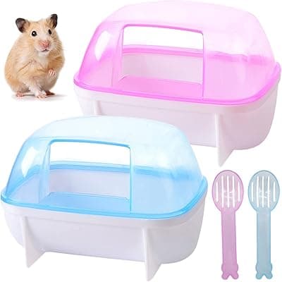 TAIZER Baño Arena Hámster 2pcs Forma Ratón Plástico Contenedor Baño Arena Bañera Mascotas Pequeñas Sauna Baño Aseo Caja con Pala para Hamster Guinea Pig Hurón Gerbil Chinchilla Toilet Bañera Jaula