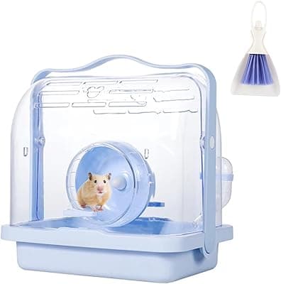 xixi-home Gabbia portatile per criceti siriani trasparente, per criceti di piccole dimensioni, con maniglia, bottiglia d'acqua, ruota da corsa 27 x 20 x 28 cm (blu)