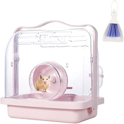 xixi-home Gabbia portatile per criceti siriani trasparente, per criceti di piccole dimensioni, con maniglia, bottiglia d'acqua, ruota da corsa 27 x 20 x 28 cm ( Rosa)