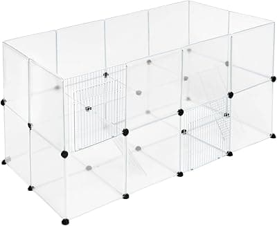 VORTZT Outdoor Enclosure, Playpen, Small Animal Hutch for Small Animals, Guinea Pigs, Rabbits, Hamsters, with Stairs Doors, DIY, Plastic, White, Transparent, 35 x 35 cm