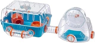 Ferplast Cage pour hamsters COMBI 2, habitat pour petits rongeurs, plastique robuste, toit avec grille qui s'ouvre, tunnel et module de jeux, accessoires inclus, 79,5 x 29,5 x h 26,3 cm Bleu