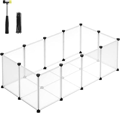 SONGMICS Valla para Mascotas, Parque para Cobayas con Suelo, Recinto Interior de Plástico Transparente para Hámsters, Conejos, Erizos, para Animales Pequeños, 125 x 63 x 42 cm, Blanco LPC001W01