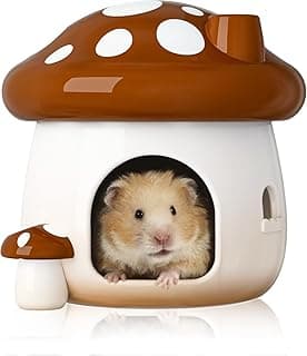 BUCATSTATE Hamster Hideout Céramique Champignon Hamster Maison et Habitat Lit Frais Idéal pour Toutes Les Saisons Hamsters Nains Gerbilles Ours doré (Marron-Grand)