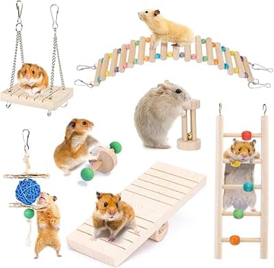 Nobleza 7pcs Juguetes para Hámster, Madera para Masticar Gnaw Throw Toss Juguetes para los Conejos, la Chinchilla, Hámsters, Cobayas
