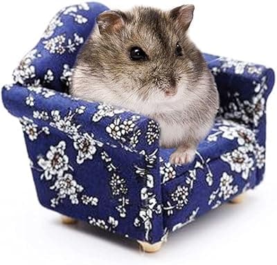 KnocKconK Hamster Mini Cotton Sofa Chair, Small Animal Blue Red Bed Cozy with Pillow, Cage Decor Photo Toys, Relax Habitat House Accessories, Sleep Pad Rest Nest for Hamster, Mice, Rat.