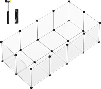 SONGMICS Parco recinto, gabbia, recinzione, con pavimento, interno, modulare, trasparente, in plastica, per porcellini d'India, coniglio, riccio, piccoli animali, bianco LPC02W