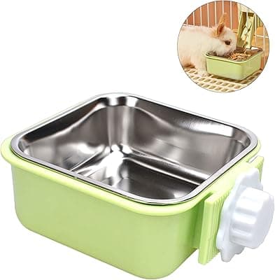 Ciotole da Appendere per Animali Domestici, 2 in 1 Rimovibile Acciaio Inox Ciotola, Gabbia Appendere Ciotole per Cani, Gatti, Coniglio, Criceto, Porcellino D'India, Furetto (Verde)