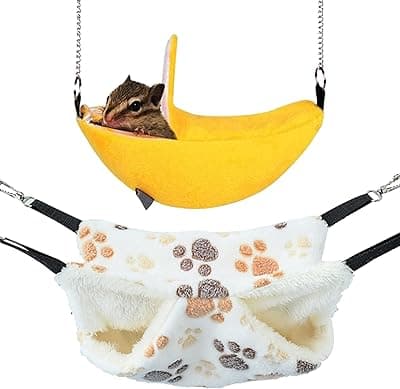 BDSHUNBF 2PCS Hamster Hamaca, Cama Colgante de hámster de 2 Capas, Banana Hamaca para Animales Pequeños, Invierno para Mascotas, Jaula Escondite Suave para Hámsteres Hurones Rata Erizo Chinchillas