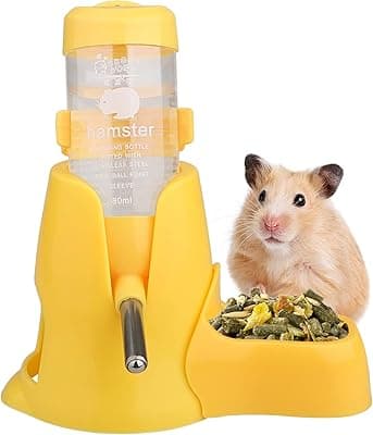 Botellas Agua para Hámster, [80ml] Diyife Dispensador Waterer Automático para Animales Pequeños con Alimentador, Sistema Antigoteo, para Conejito Chinchilla Hedgehog Hurón Cobayas (Amarillo)