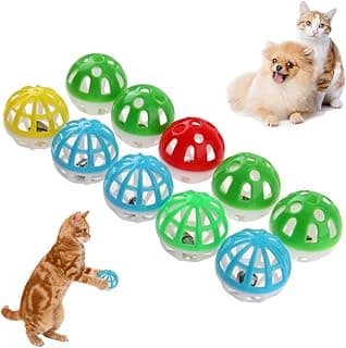 Demiawaking Lot de 10 boules rondes en plastique vides Jouets colorés avec clochette Jouets interactifs pour chat chien hamsters