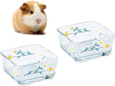 Acsist Hamster Food Bowl Small Animals Glass Water Bowl Food Dish Feeding Bowls for Guinea Pigs Gerbil Mouse Rat Chinchilla Hedgehog Sugar Glider(2 Pack,White Daisy)