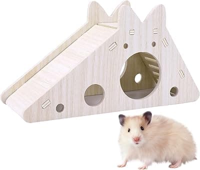 TIESOME Mini Hamster House with Ladder and Slide, Small Hamster Toy, Hideaway Hut, Rat Hideaway Small Animal Activity Toy, DIY Hamster Cage Accessories for Small Pets (7.08 x 2.75 x 3.74 inches)