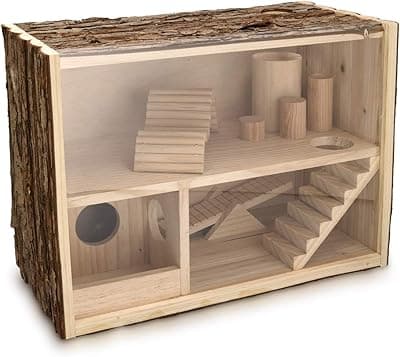 Navaris Wooden Hamster House, 2 Levels, 39 x 20 x 27.5 cm - Hutch for Mice, Degus, Rats, Gerbils - Hamster Maze House - Toy