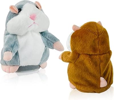 Locisne 2 Juguete de Hámster Que Habla - Gris y Marrón, Imitación Repite lo Que Dices Divertidos Juguetes de Peluche para Niños, Juguete de Grabación Interactivo Electrónico para Mascotas