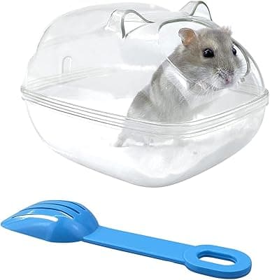 Criceto Sabbia Bagno, contenitore per vasca da bagno con sabbia per criceti in plastica trasparente Vasca da bagno per animali domestici piccola con pala per gerbillo criceto porcellino d'India (S)