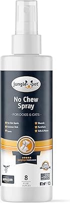 Jungle Pet Dog No Chew Spray for Dogs & Cats- Bitter Spray for Furniture, Plants, Hot Spots Anti Chew Spray - Dog Spray to Prevent Chewing on Surfaces - Cat Dog Training Spray - 8 oz