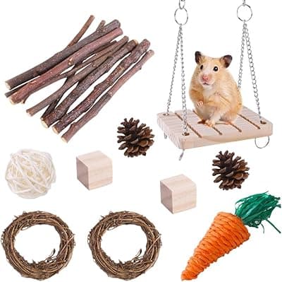 JVHLOV Hamster Kauspielzeug 10 Stück Natürliches Kiefernholz aus Holz, Hamster-Kauspielzeug-Set für kleine Tiere, für Meerschweinchen, Chinchillas, Rennmäuse, Mäuse, Ratten, Maus