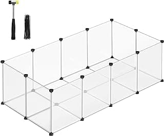 SONGMICS Parc Enclos, Cage, Clôture, avec Plancher, Intérieur, Modulable, Transparent, en Plastique, pour Cochon d’Inde, Lapin, Hérisson, Petits Animaux, Blanc LPC02W