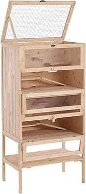 Pawhut Gabbia per Roditori e Criceti a 4 Ripiani con Tetto Apribile in Legno 60x40x120cm