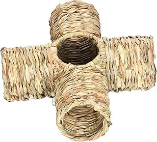 LOVIVER Hamster Herbe Tunnel Jouet Jouet Interactif Jouer Jouet Tunnel de Lapin Durable Tunnel de Paille pour Hérisson Rats Petits, Quatre Ports