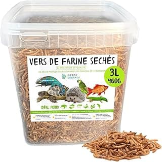 vers de Farine Séchés-460g=3000ml- Nourriture pour Poissons, Oiseaux Tortues, Hérissons, Rongeurs et Reptiles