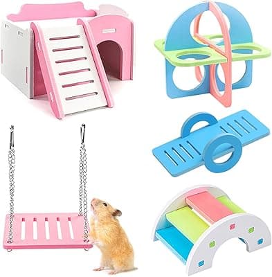 Hriymtd 5 Pezzi Giocattoli da Gioco per Criceti Ponte Arcobaleno Altalena Dondolo Casa di Criceto Giocattolo di Allenamento per Criceto Parco Giochi per Piccoli Animali Mouse Gerbille Chinchilla