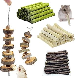 Jouet pour Hamster, Friandise Lapin, 300g Bois de Pommier Foin de Timothy et Bambou Sucré pour Lapin, Hamster, Cochons d'Inde