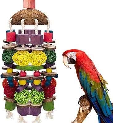 MQUPIN Bird Parrot Chewing Toy, 22 Inch Parrot Chew Toy, Colourful Natural Safe Wooden Block Swing for Chewing for All Parrots & Birds (Colourful)