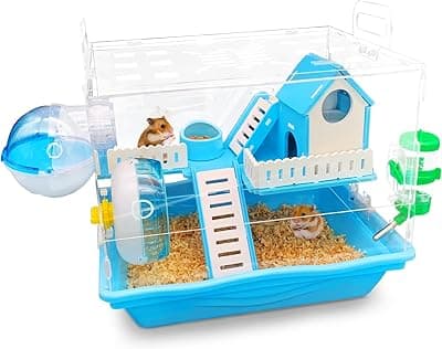 Tray Type Hamster Cage 2-Tier Rat Cage Acrylic Villa nclude Living Area and Playing Area with Multi-Function Accessories Small Animal Habitat for Hamsters Gerbil Mice