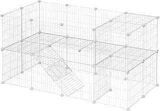 SONGMICS Clôture pour Animaux domestiques, 2 Niveaux, Enclos modulable, pour Petits Animaux, Hamsters, Lapins, Cochon d’Inde, Panneaux grillagés, Usage intérieur, 143 x 73 x 71 cm, Blanc LPI02W