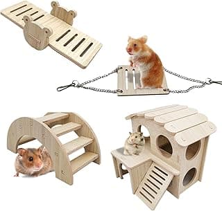 YEKUYEKU Maison en bois pour hamster - Avec échelle d'escalade - Jouet pour hamster nain et souris - Blanc