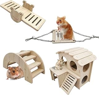 YEKUYEKU Maison en bois pour hamster - Avec échelle d'escalade - Jouet pour hamster nain et souris - Blanc