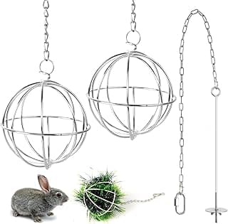 Distributeur de Foin, 2Pcs Mangeoire Lapin, 8cm Pet Herbe Boule avec 1 Porte-bâtonnets de Fruits et légumes Jouet pour Lapin Hamster Chinchilla Cochons d'Inde Petits Animaux