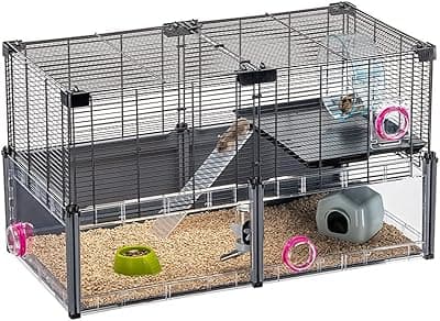 Ferplast Gabbia Criceto, Gabbia Topolini MULTIPLA HAMSTER, in Metallo e Plastica Riciclata, con Accessori, Modulabile, Nero, 72,g x 37,5 x h 42 cm