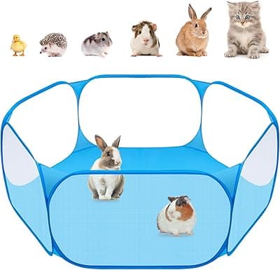 Small Animals C&C Cage Tent, Breathable & Transparent Pet Playpen Pop Open Outdoor/Indoor Exercise Fence, Portable Yard Fence for Guinea Pig, Rabbits, Hamster, Chinchillas and Hedgehogs