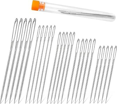 Sewing Needles Large Eye, Pack of 25 Large Needles, Needles with Large Eye, Needle Set, Bag Needle Embroidery Needles with Large Eye, Hand Sewing Needles, Leather for Hand Sewing Crafts (Pointed)