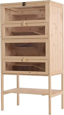 PawHut Jaula de Madera Tipo Casa Conejera para Hámster Ratones Animales Pequeños y Roedores con 5 Pisos 10 Plataformas y 3 Escaleras 60x40x120cm