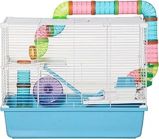 PawHut Cage pour rongeurs et Hamsters 3 Niveaux avec Tunnel, Bouteille d'eau, Roues, Maison, échelle dim. 59L x 36l x 47H cm