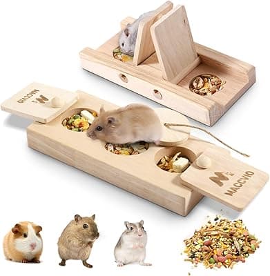 Maccvio Guinea Pig Toys Wooden Enrichment Foraging Toys Small Animals Interactive Puzzle Snuffle Game Hide Treat Dispenser for Rats, Hamsters, Bunny, Rabbits, Chinchilla