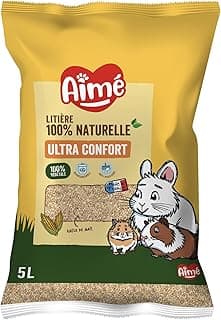 Aimé | Litière Végétale Petits Animaux 5L | Biodégradable et Absorbante à Rafle de Maïs | Litière Lapin, Cochon d'Inde, Hamster, Souris, Cobaye | Jusqu'à 3 Semaines d'Utilisation