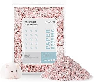 BUCATSTATE Litière en Papier sans poussière, 1KG Absorbant Cochon d’Inde Lapin Litière Pellets Litière de Hamster en Papier Contrôle des odeurs Litière pour Petits Animaux (Rose)