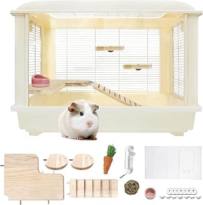 VINTEX Hamster Cages, Hamster Cage for Large Siberian Hamster,Gerbils,Little Rabbits,Includes 5 Pack Hamster Toys and Habitat Accessories, Measures 24" L x 14" W x 17" H (White Cage)
