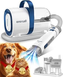 oneisall Aspirateur poil de chien, Professionnelle Tondeuse Chien, 12000 Pa Aspirateur Poil de Chien Chat avec 7 Outils de Toilettage, 1.5L Silencieuse Ultra-Récipient pour Poil Long Epais