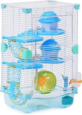 Roborowski Hamster Cage 27 x 20.5 x 47 cm Large Hamster Cage with Tubes Random Feeding Station (156)