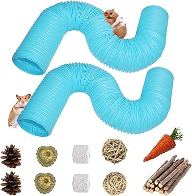 PINVNBY Hamster Fun Tunnels,Guinea Pigs Plastic Tube,Hamsters Foldable Exercising Training Hideout Tunnel 12 PCS Small Animals Toys for Mouse Gerbils Rats Mice Ferrets(Blue)