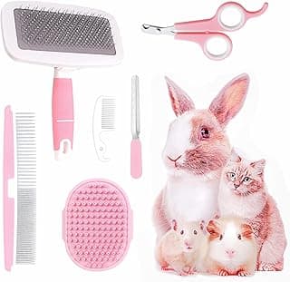 Kit de toilettage pour petits animaux avec brosse à poils longs, gant de massage pour le bain, peigne de toilettage, coupe-ongles pour lapin, chiot, chaton, cochon d'Inde, hamster et furet