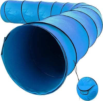 Houseables Dog Agility Training Tunnel, 18 Ft Long, 24" Open, Blue, 1 Pk, Polyester, Play Tunnels for Training Small & Medium Dogs, Park Playground Toy, Large Obstacle Course, Pets, w/Carrying Case