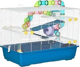 PawHut Cage Grande pour Hamster Souris Rongeur 4 étages avec Tunnels Abreuvoir mangeoire Roue Maison échelles dim. 79L x 46l x 60H cm